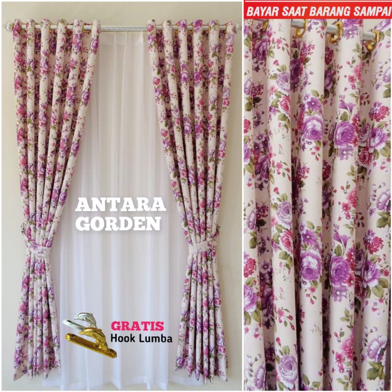 Gorden pintu jendela blackout import motif bunga shaby Smokring 12 ring 6 lipatan-1