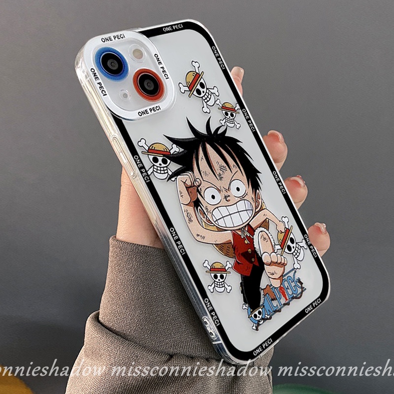 Case Kartun One Piece Kompatibel Untuk iPhone 7Plus 11 13 12 14 Pro MAX 6 6S 7 8 Plus XR X XS MAX SE 2020lucu Trendi Anime Luffy Transparan Lembut TPU Angel Eyes Cover Pelindung