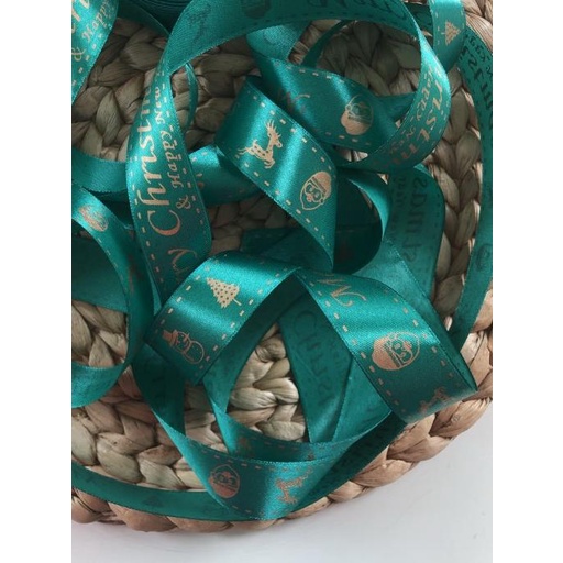 

✶ Pita natal merry christmas / pita satin premium 2,5cm - Hijau tosca ☼