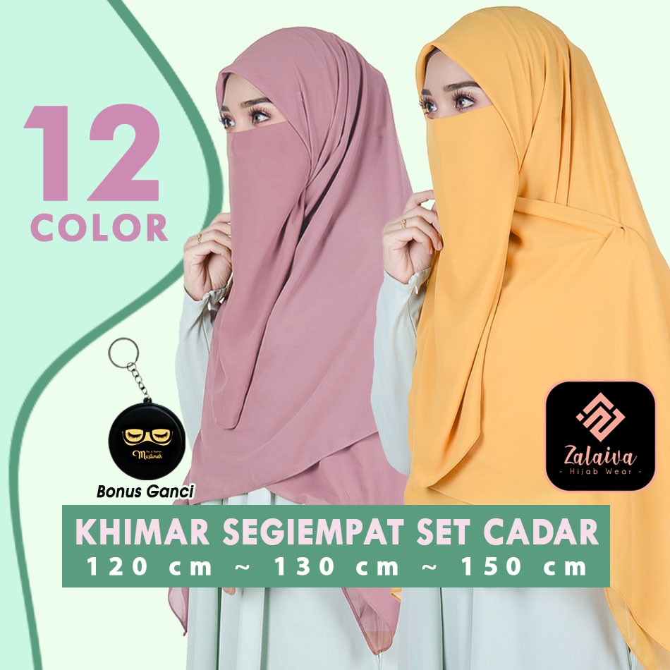 ZALAIVA Hijab Cadar Syari Set Segi Empat Panjang tidak Nyatu Khimar bukan Instan