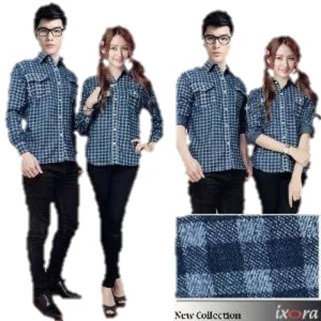 Kemeja couple jeans motif kotak