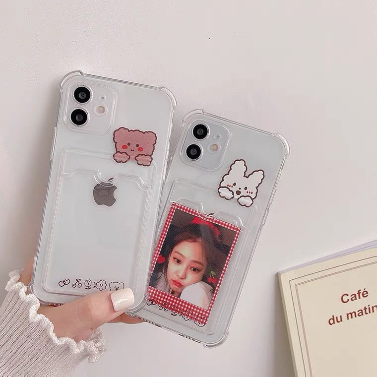 [TPC] Wallet Case Bening Transparant Plain Bear Rabbit Card Holder Phone Case IPHONE 6 6S 7 8 PLUS X XS MAX XR 11 12 13 MINI PRO MAX IP026