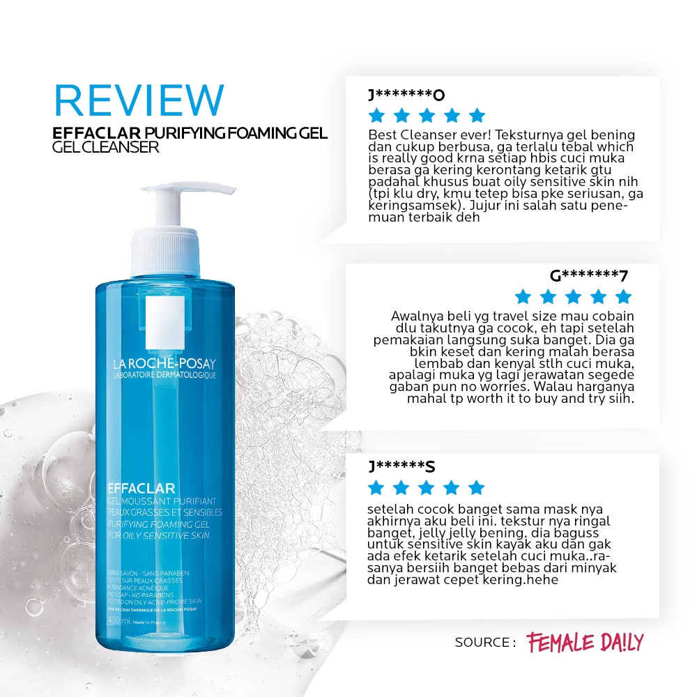 La Roche Posay Effaclar Foaming Gel Cleanser 400ml - Sabun Wajah Kulit Jerawat/ Berminyak