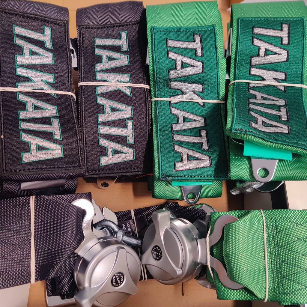 Seatbelt Takata 4 titik Quick Release 3 Inch Hitam & Hijau Universal