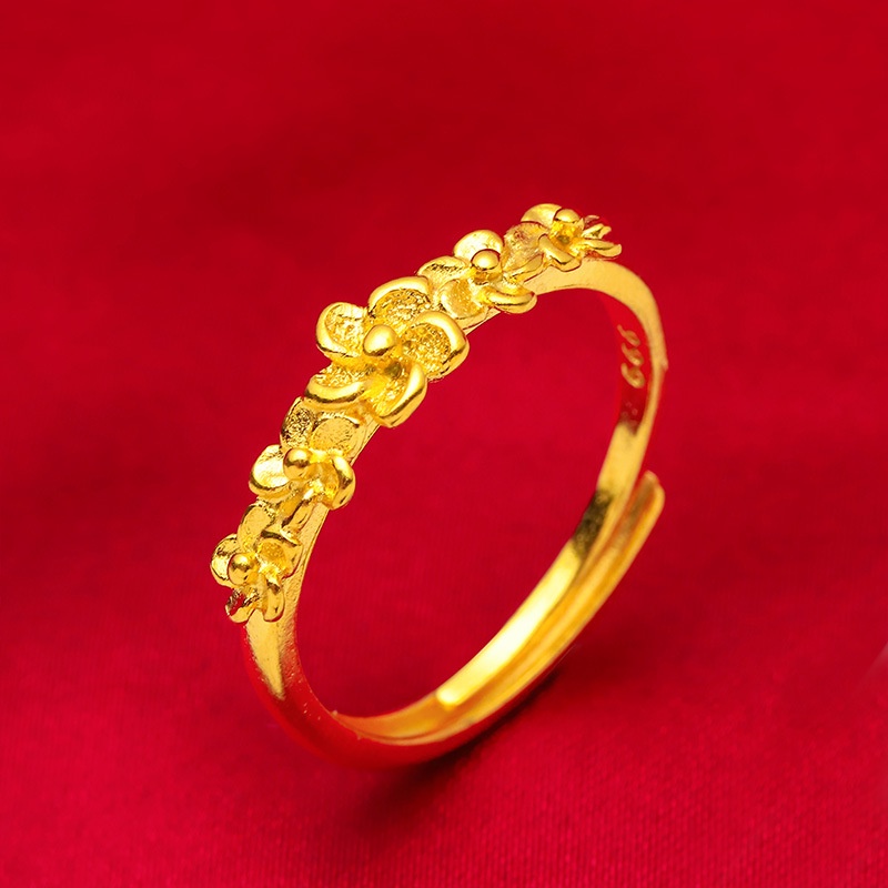 Cincin Bentuk Bunga Hati Lapis Emas 24k Gaya Vintage Korea Untuk Wanita