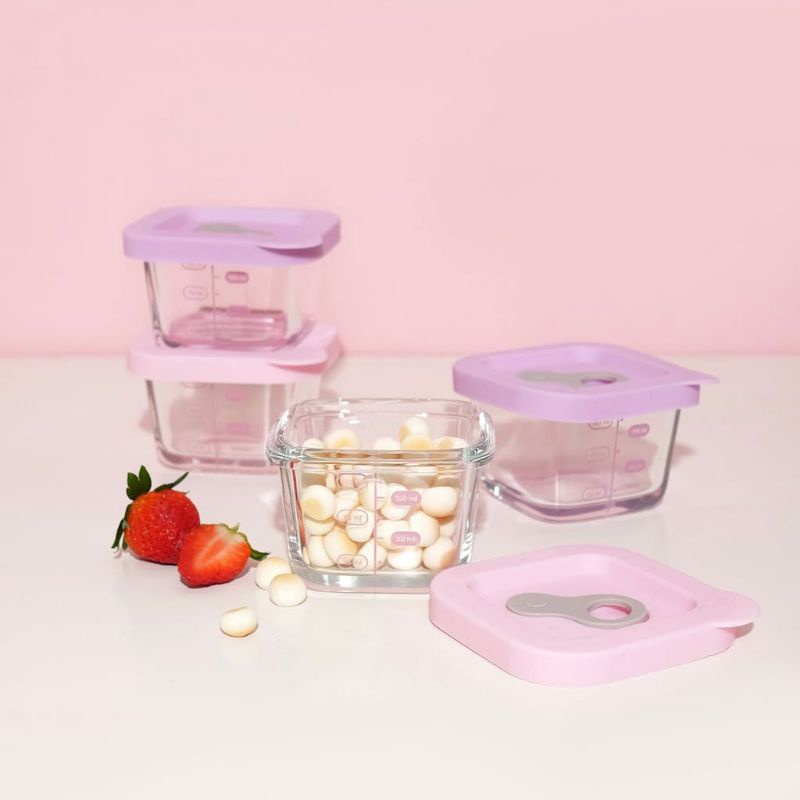 Little Dimple Baby Glass Food Container with Silicone Lid 160ml