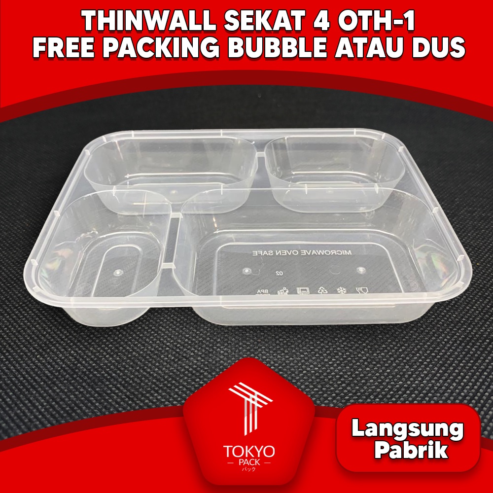 THINWALL BENTO 4 SEKAT FLAT - FOOD CONTAINER BENTO +TUTUP ISI 25 SET MURAH