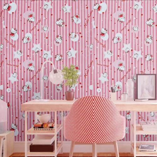 TERMURAH !!! BISA COD -  Wallpaper Stiker Dinding Motif Dan Karakter hello kitty Premium Quality 45cm x 5m - BOY WALLPAPER