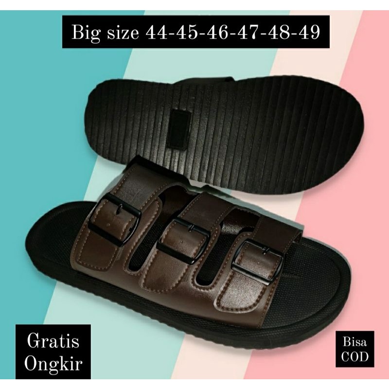 Sandal Slider Mules 001VZ Black Pria Big size 44-49 Sendal Kulit Tebal Size JUMBO Semi formal, 47