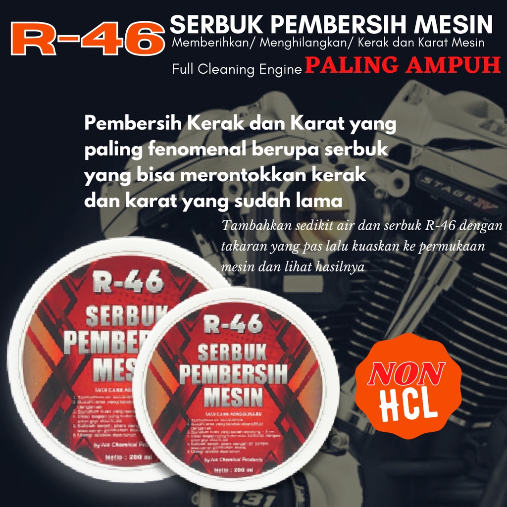 Pembersih Mesin Serbuk R-46/Pembersih Kerak ,Karat Mesin, Motordan Mobil /Pembersih Mesin Paling Ampuh