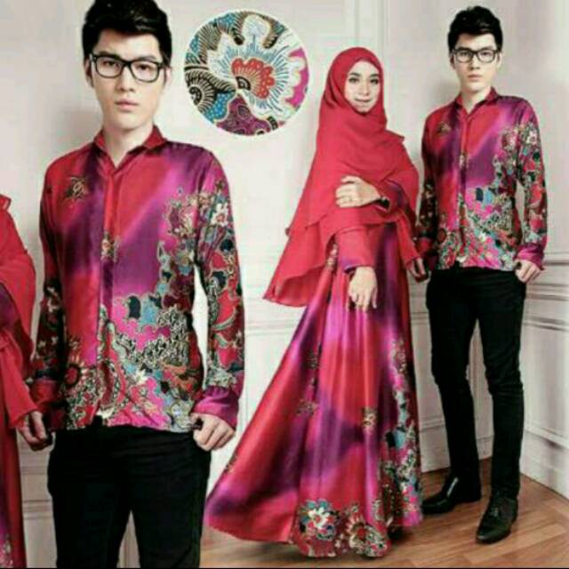 couple fira merah, baju muslim gamis hijab pasangan sarimbit batik safira merah tosca pink mewah