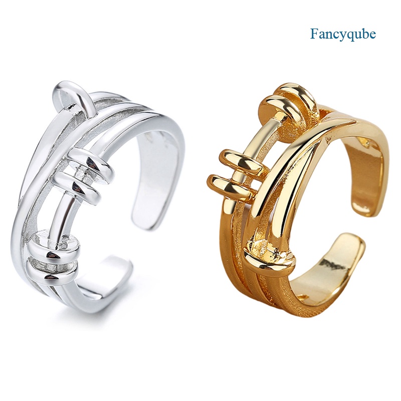 Charms Cincin Rantai Model Terbuka Bahan Stainless Steel Gaya Punk Retro Untuk Wanita