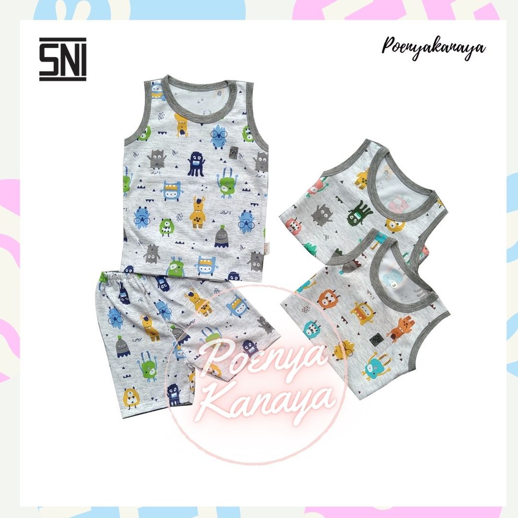 Setelan Baju Bayi Oblong Kutung Singlet MONSTER MISTY SNI KENZY Size S - XL STK10-13