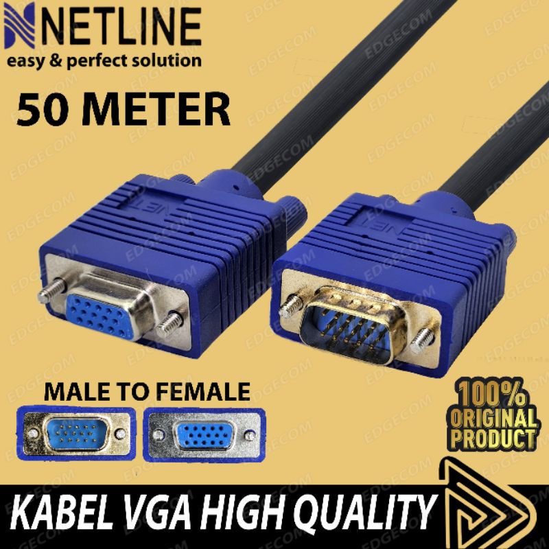 NETLINE Kabel VGA Male to Female 50 Meter HIGH QUALITY