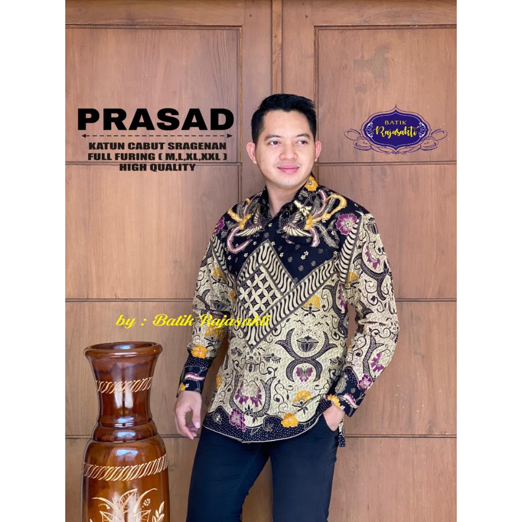 PRASAD Kemeja Batik Pria Lengan Panjang Katun Halus FULL FURING Rajasakti