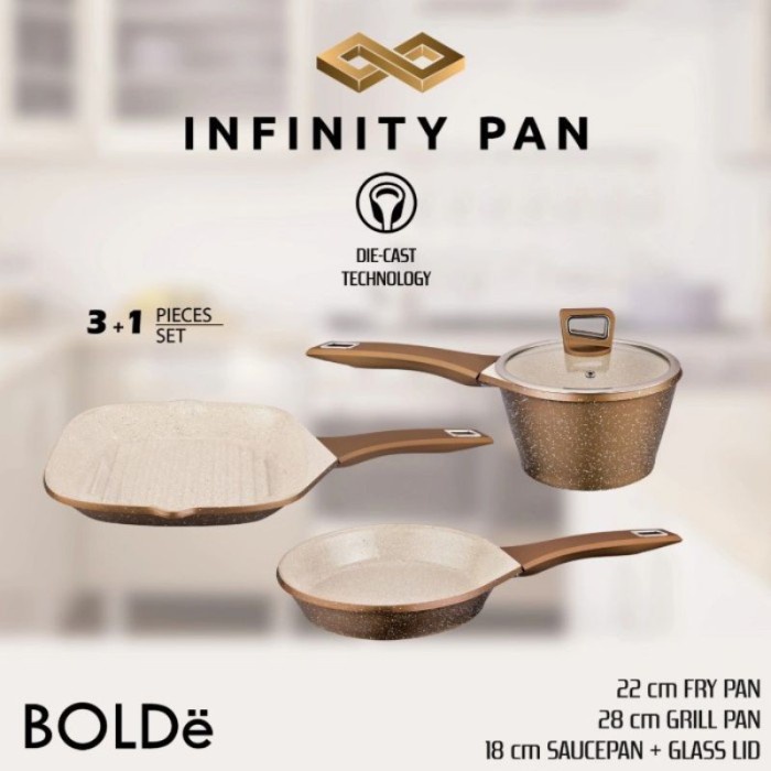 Infinity Bolde Pan Premium Panci set 3+1 Gold Die Cast 24cm 28cm 18cm
