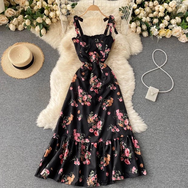 Bustier Dress Floral Vintage Dress Midi Dress(E2O4) Midi dress muslim dress kerah termurah jumbo mid
