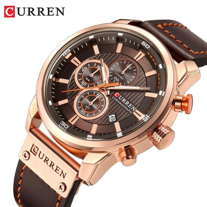 CURREN 8291 Jam Tangan Pria Analog Tali Kulit Chronograph Aktif WATCHKITE WKOS