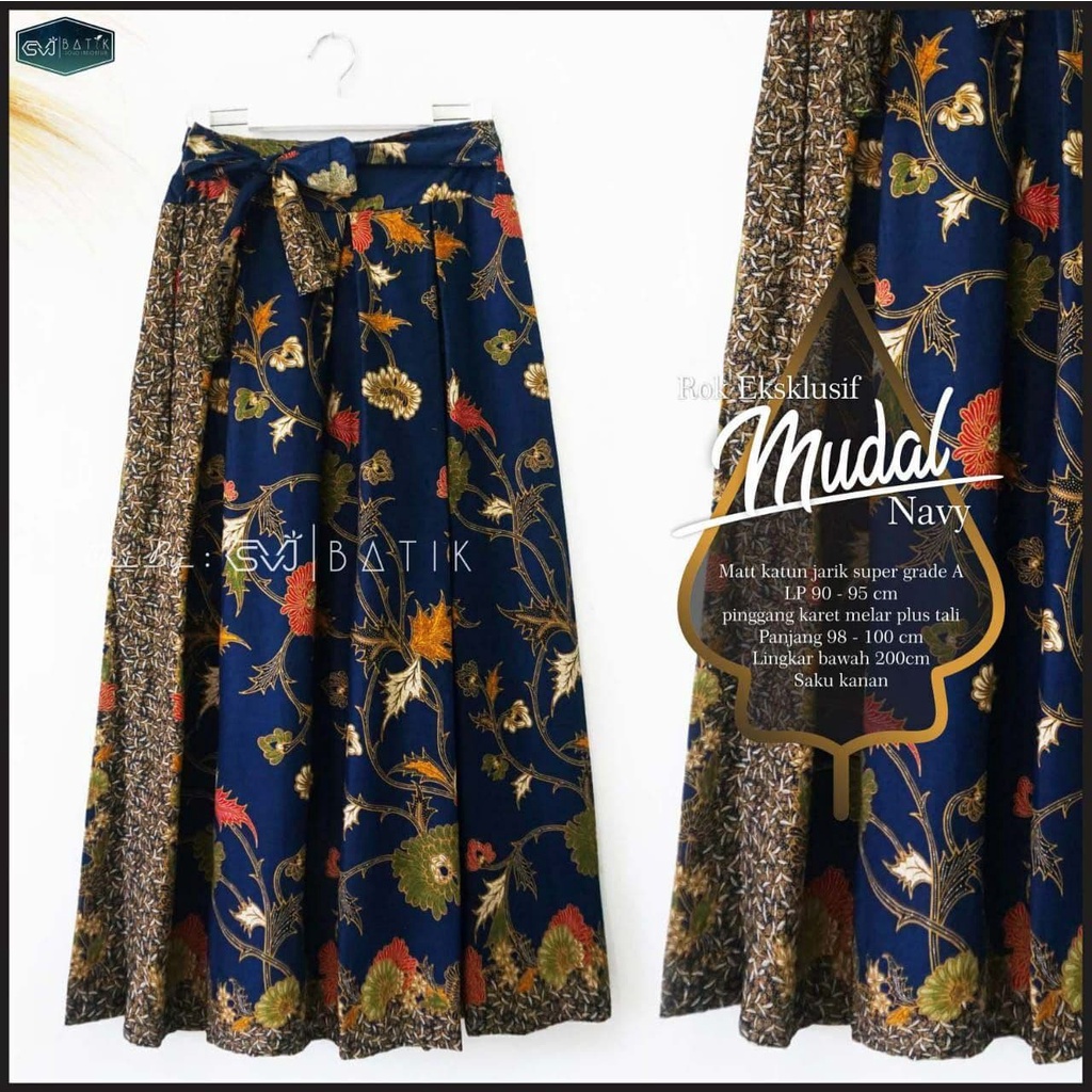 ROK BATIK ORI EXLUSIVE / ROK PAYUNG BATIK / ROK BATIK UNGGUL JAYA / BAWAHAN BATIK WANITA MODERN-Mudal Navy