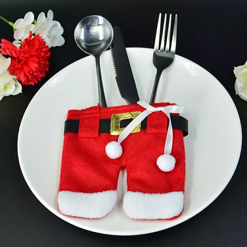 sarung tempat alat makan motif baju santa christmas cultery cover