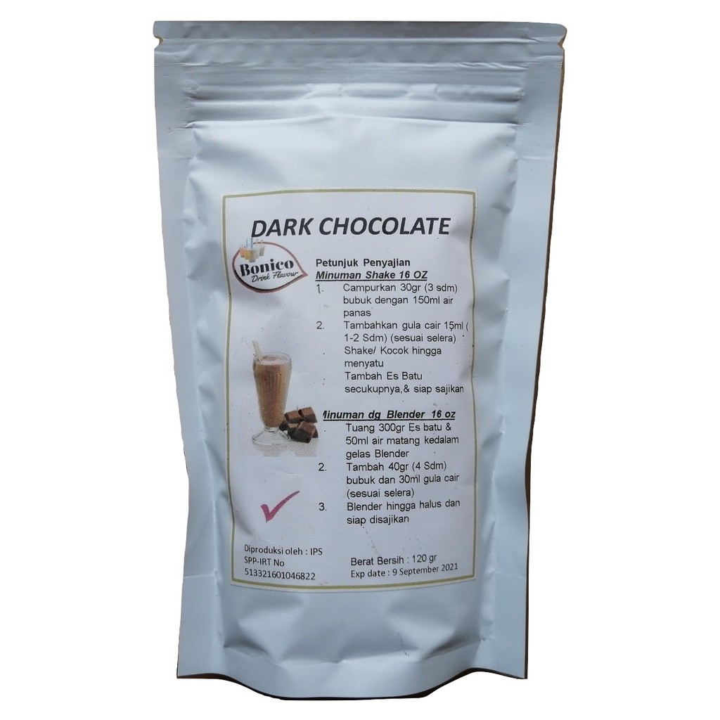 

BONICO DARK CHOCOLATE drink powder 120gr bubuk minuman milk shake ice blend coklat hitam pahit