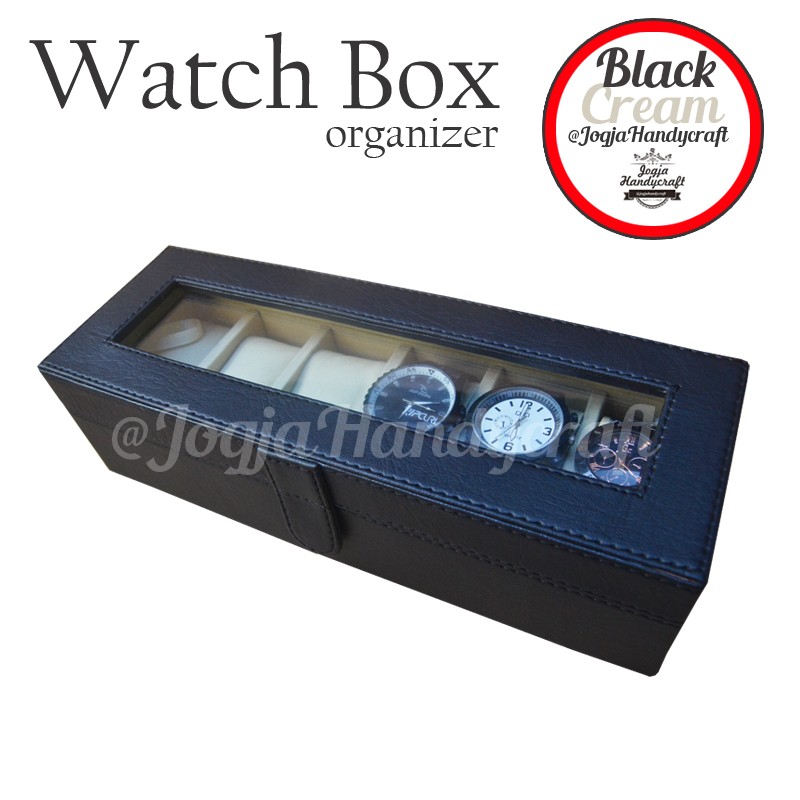 Black Cream Watch Box / Kotak Tempat Jam Tangan Isi 6