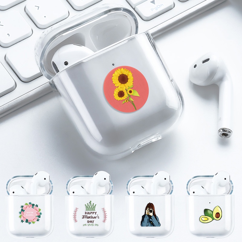 Case Transparan Motif Lukisan Bunga Cover AirPods 1 2 Earphone