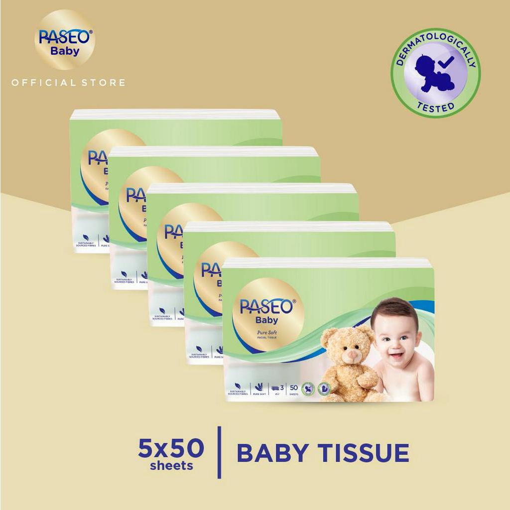 Paseo Baby Tissue Bayi Travel Pack 50 Sheets x 5 Packs