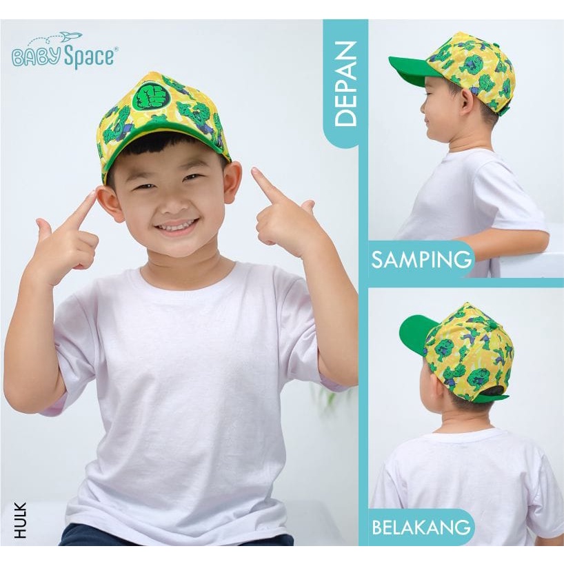 TOPI ANAK SUPERHERO BABY SPACE FULLPRINT DAN SPACEKIDS LOGO BORDIR SIZE 2-6 TAHUN-BABY SPACE HULK