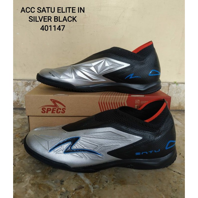 Sepatu Futsal Specs Acc Satu Elite IN Silver Black [ 401147 ]