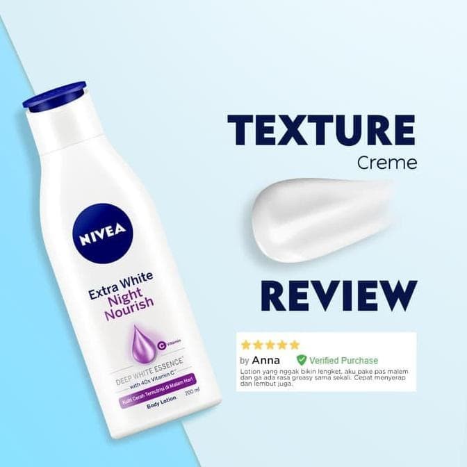 NIVEA Extra White NIGHT NOURISH Body Serum 180ml / Body Lotion 200ml - Mencerahkan kulit di Malam Hari (Kemasan Besar Kecil Sedang) - Handbody Hanbody Hand Body Handbodi Hanbodi Radian Smoth Ungu Care