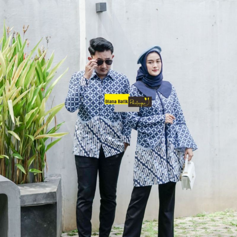 Coupel Atasan Batik Wanita Pria Modern Terbaru Lengan Panjang Full Kancing Motif Seno M L XL XXL