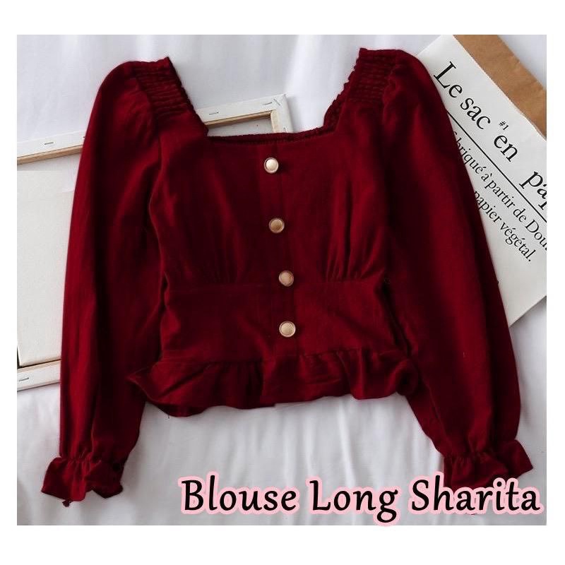 BLOUSE SHARITA FASHION WANITA / ATASAN BAJU PESTA TERLARIS TERBARU LENGAN KERUT PANJANG