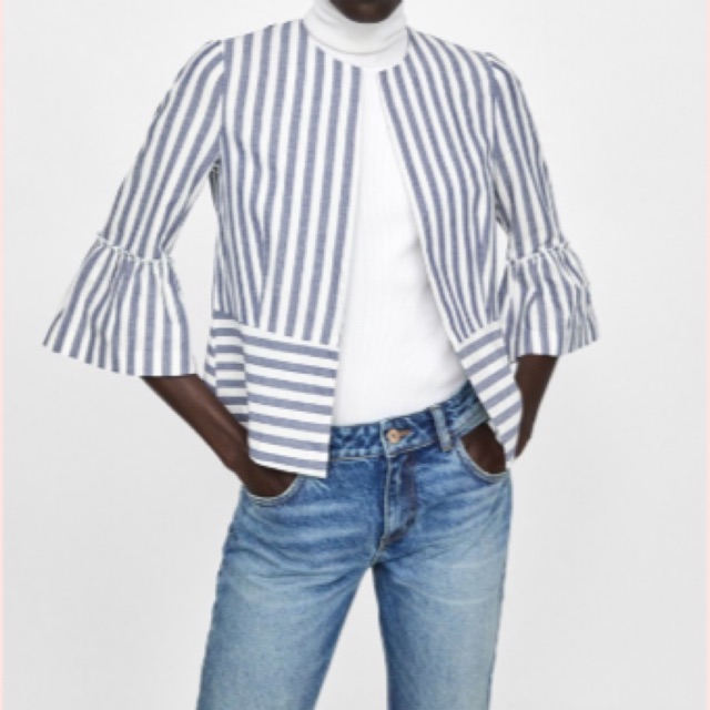 Zara Woman Short Striped Blazer Jacket Import Original Fashion Wanita