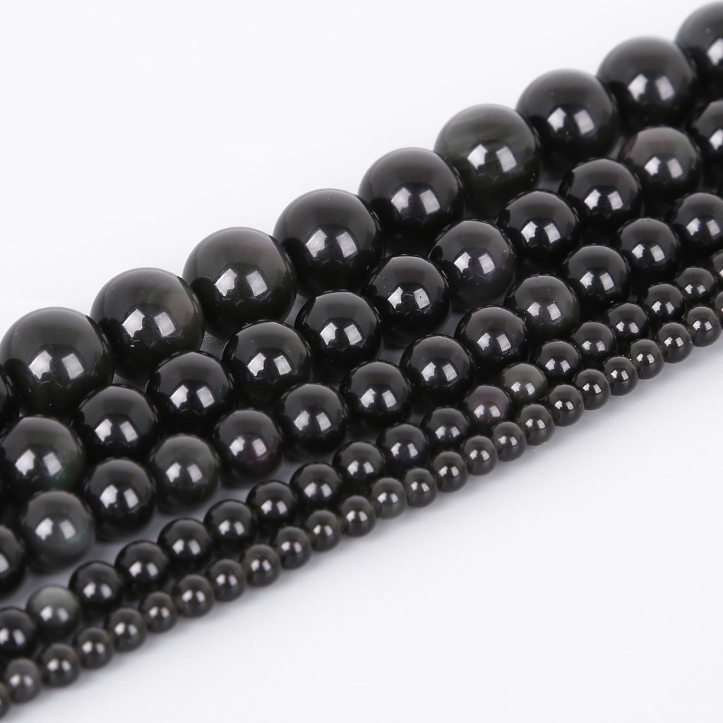 4/6/8/10/12mm 15'' Natural White Stone Beads/New Natural Black Obsidian Stone Beads Loose Round Spacer Bead For Jewelry Making  DIY Bracelet &amp; Necklace