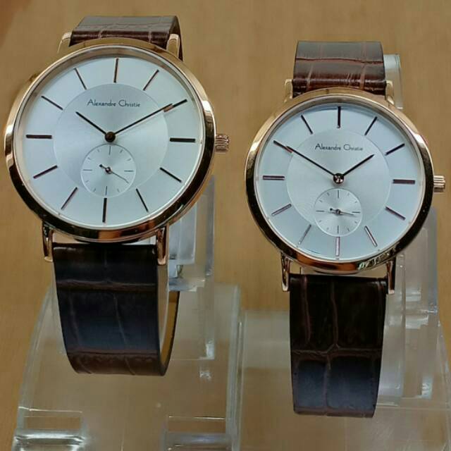 JAM TANGAN COUPLE ALEXANDRE CHRISTIE KULIT COKLAT AC8575 100% ORIGINAL