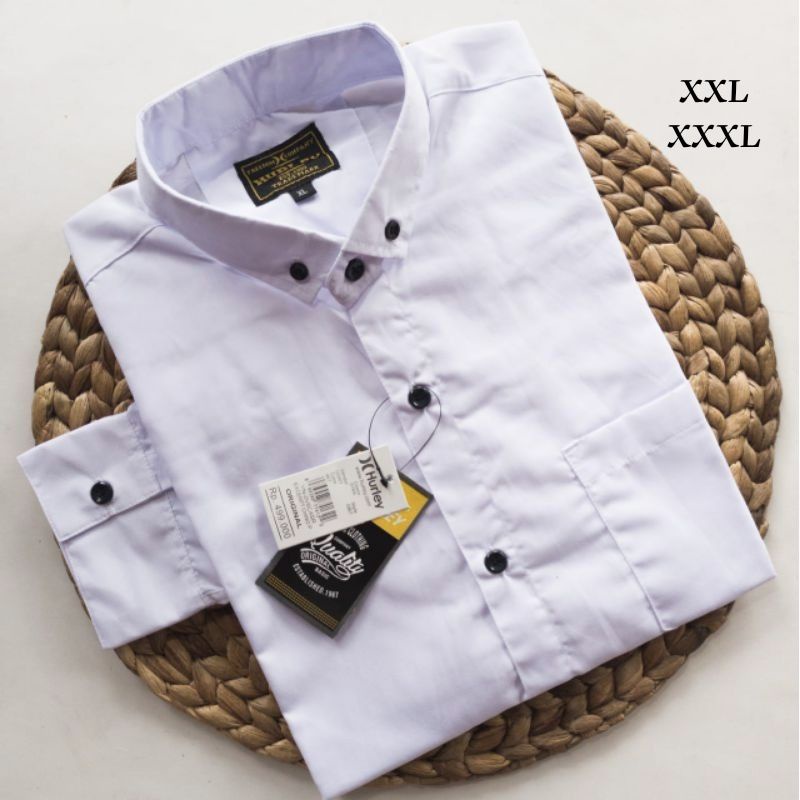 Kemeja Polos Putih Lengan Panjang Original Hurley Size Jumbo