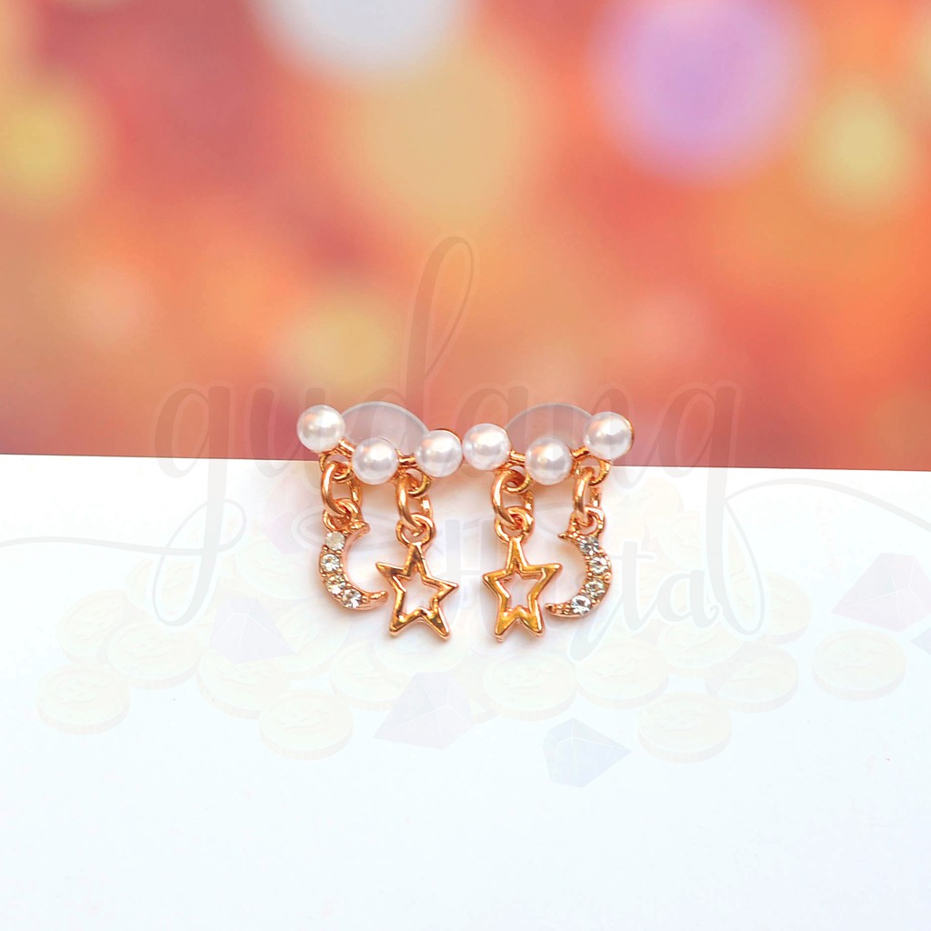 Anting Stud Simple Star Moon and Pearl GH 203627