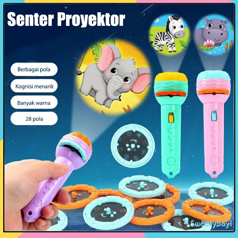 Mainan Proyektor Senter Gambar Flashlight Projection Torch Lamp Theater Story Book Anak Early Education Animal Baby Kid Toy Night Sleeping