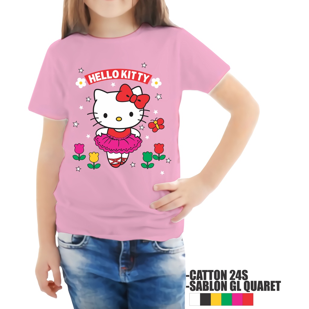 Kaos Anak Distro Karakter Perempuan Hello Kitty Pink 1-10 Tahun