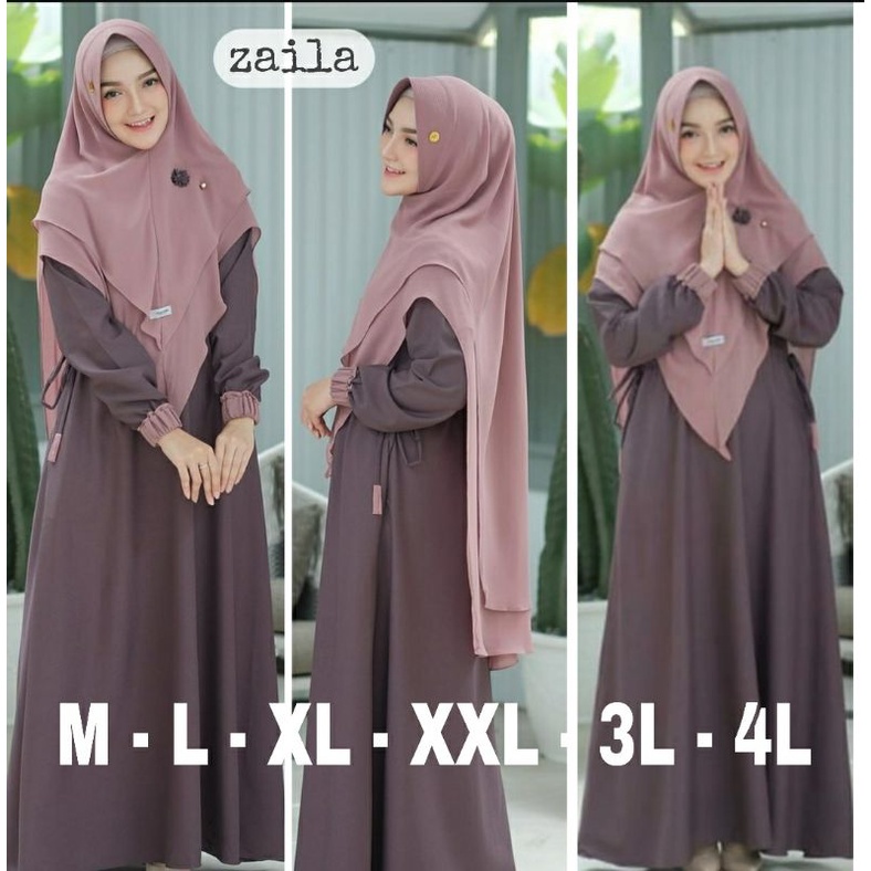 Gamis Terbaru MUSLIM - SYARI PLUS KHIMAR CERUTY - UKURAN M L XL XXL BUSUI POLOS DRESS SET MURAH SERA