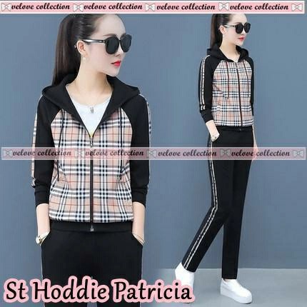 ST SET Setelan Jaket Hoodie Patricia Wanita Dewasa Remaja Modern Terbaru 2021 Bahan Voxy LD 100 L ..
