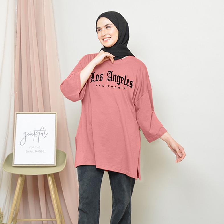 KAOS OVERSIZE TOP HIJAB WANITA BASIC LOS ANGELES / OVERSIZE SLIT BLOUSE