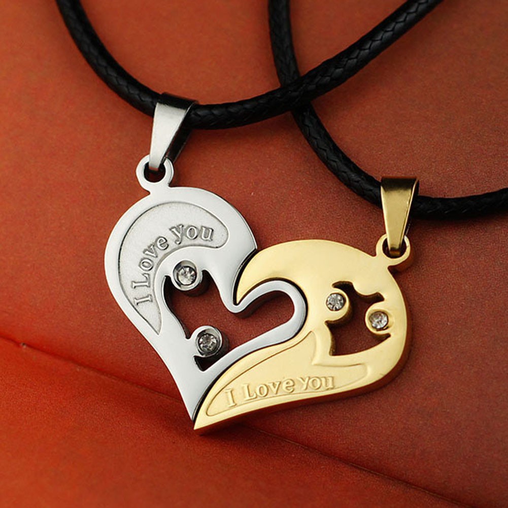 Kalung Pasangan Pasangan Tulisan I Love You Bahan Stainless Steel