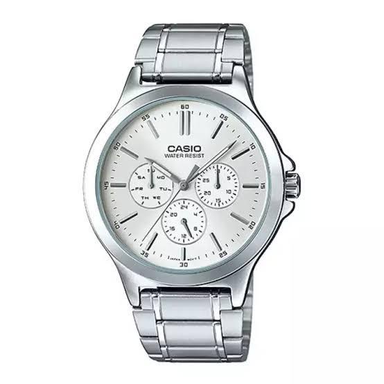 JAM TANGAN RANTAI PRIA / WANITA  CASIO MTP V300D ANALOG QUARTZ GROSIR IMPORT STAINLESS STEEL CS014-5