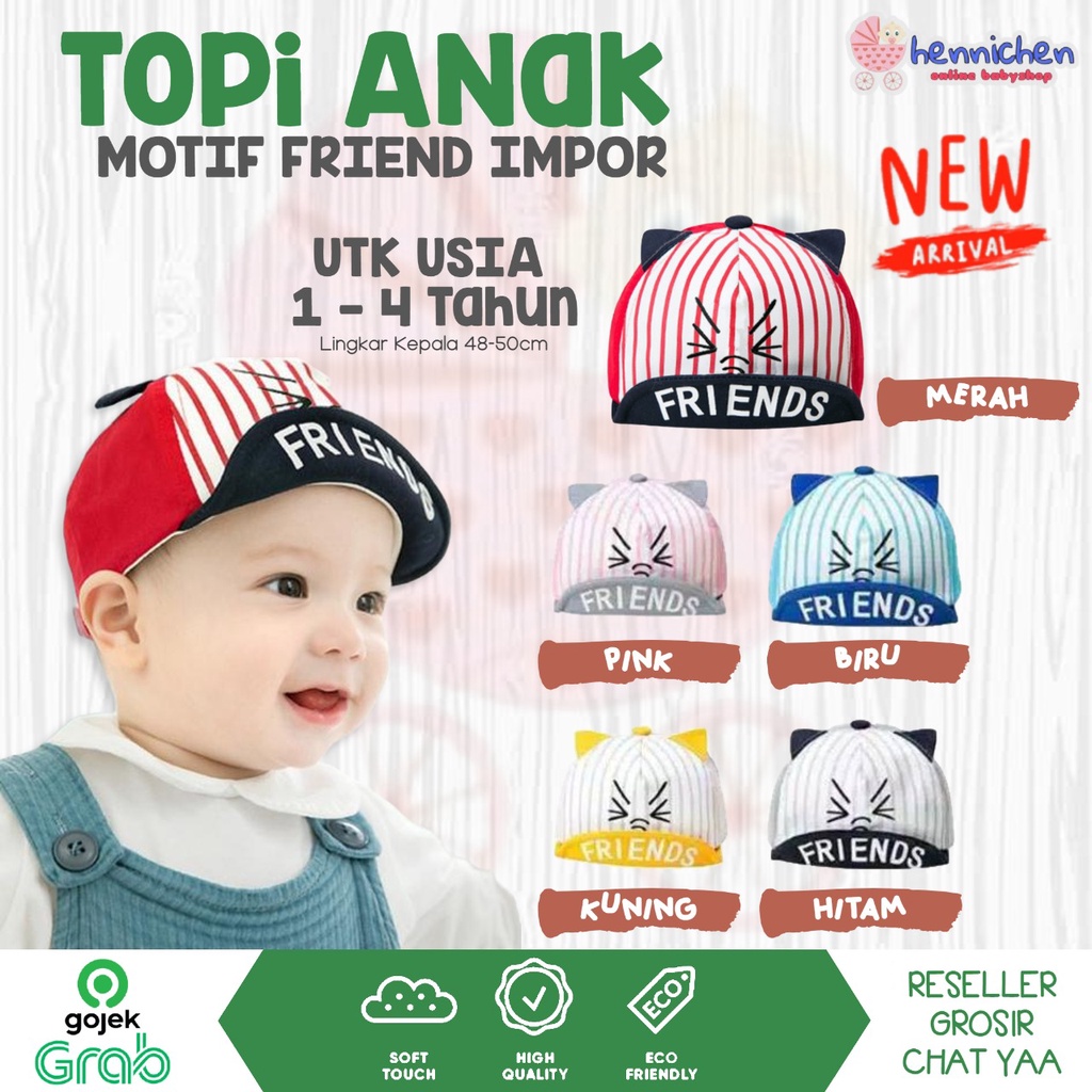 TOPI ANAK UNISEX MOTIF FRIEND  IMPOR HIGH QUALITY 1-4 thn