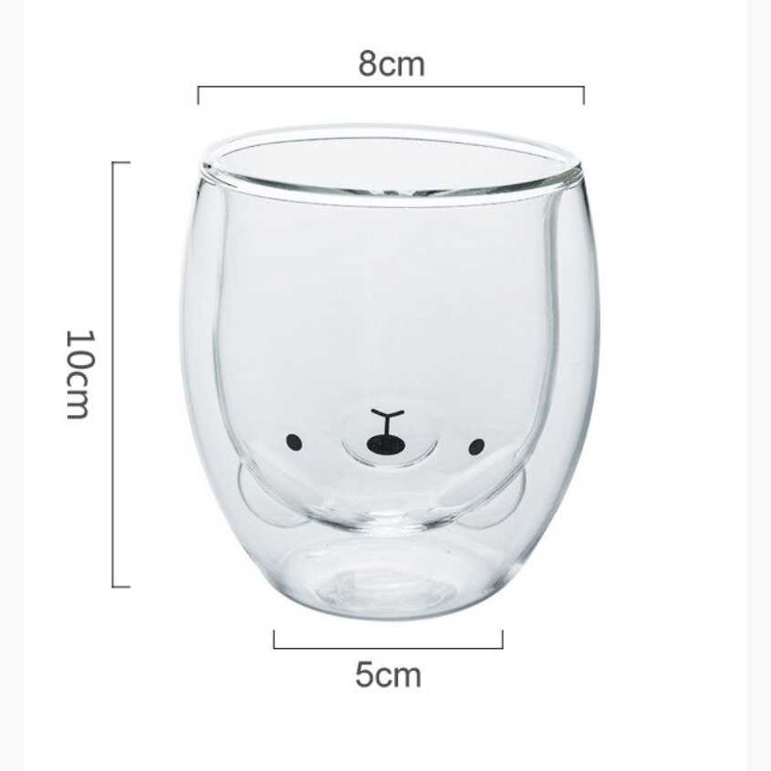 Gelas Kaca Unik Bening Lucu Aesthetic Murah Kekinian Double Wall Glass 250ml / Gelas Kopi Teh Susu-Panda b Transparan