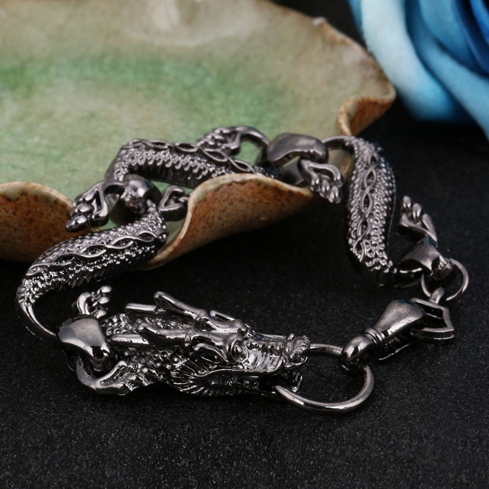 Male Vintage Bijoux Chain Punk Bangles High Quality Fashion Men's Bracelets Jewelry Chinese Dragon S