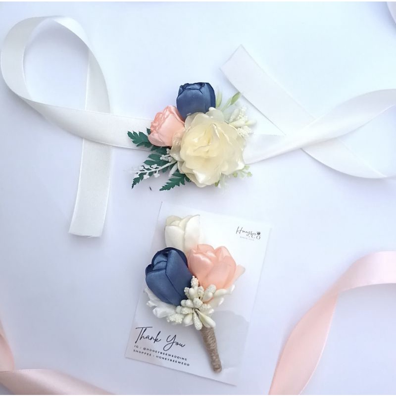 KORSASE BOUTONNIERE TULIP BIRU PEACH / CORSAGE / BUNGA PENGAPIT PENGANTIN MURAH