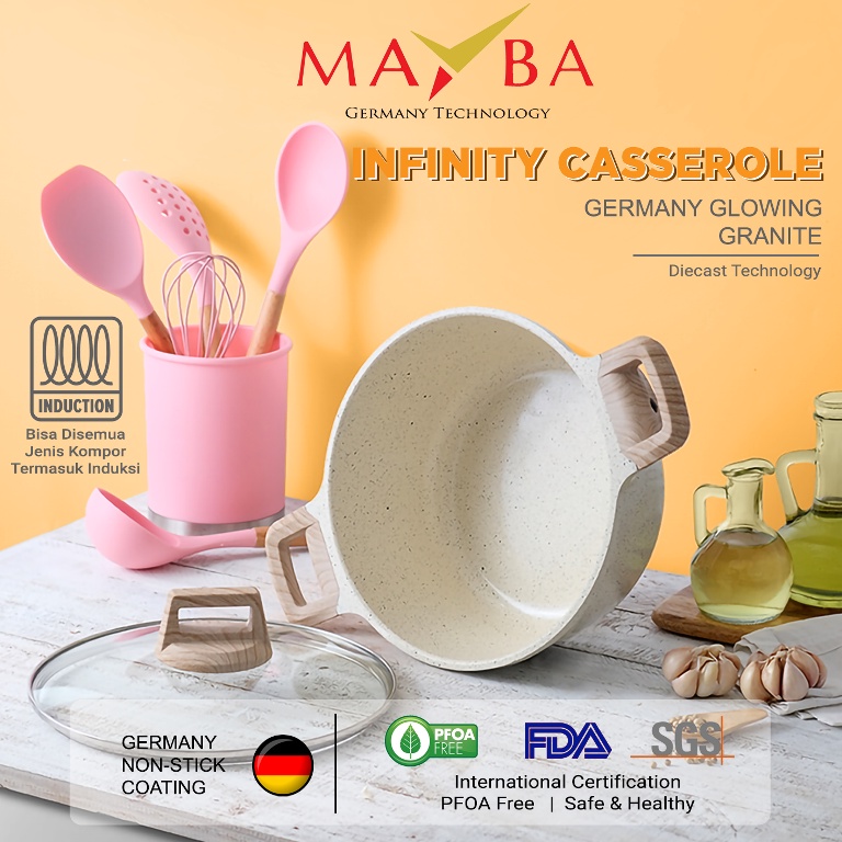 MAYBA GERMANY INFINITY CASSEROLE PAN 24CM - Panci Tinggi Dutch Oven Creme Marbel Granit glowing tebal anti lengket